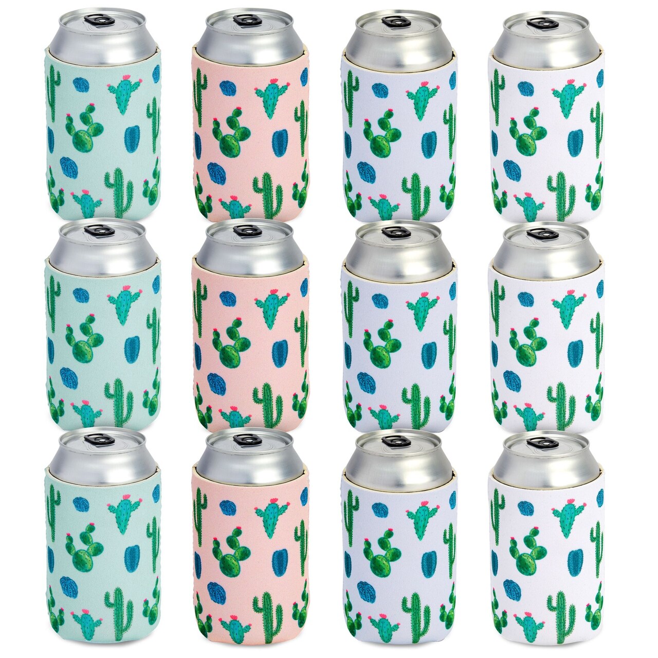 12 Pack Neoprene Soda Sleeves for Beer Cans, Soft Drinks, Beverages, Water Bottles, Cooler Sleeves for Cactus Party Supplies, Wedding Favors, Bachelorette Party